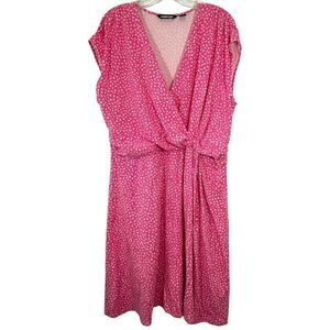 Lands End ladies dress 1X plus size pink white v-ditsy print casual everyday